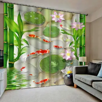 

bamboo curtains 3D Curtain Printing Blockout Polyester louts fish curtain Decoration curtains