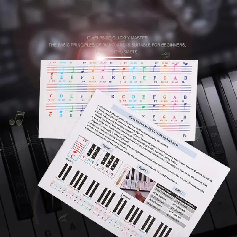 Детская Наклейка на клавиатуру пианино с надписью прозрачная 61 клавиша Note Synth