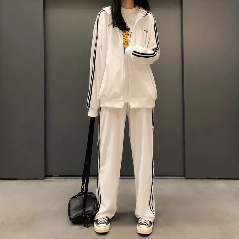 4 colors autumn women sets letter embroidery coat+wide leg pants korean loose women tracksuits women clothing set(X1006