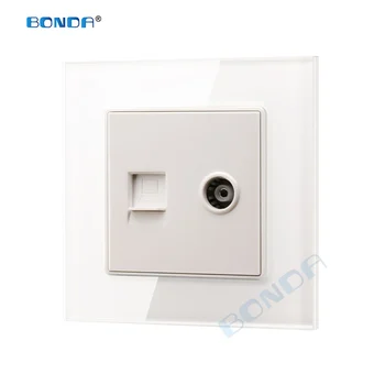 

Internet wall data socket weak current series RJ45 Cat 6 10Gbps LAN Ethernet TV socket crystal tempered glass panel