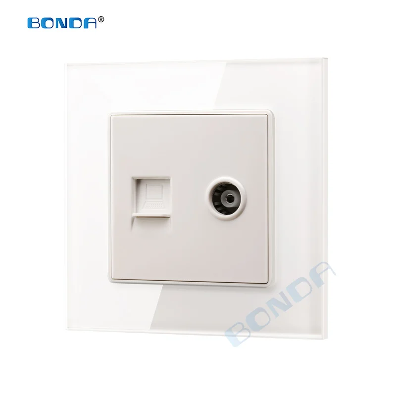 

weak current series RJ45 Cat 6 10Gbps LAN Ethernet Internet wall data socket TV socket crystal tempered glass panel