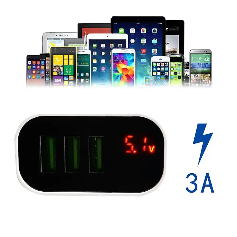 Универсальное 3 порта USB быстрое зарядное устройство 5V 3A адаптер быстрой зарядки с дисплеем напряжения тока