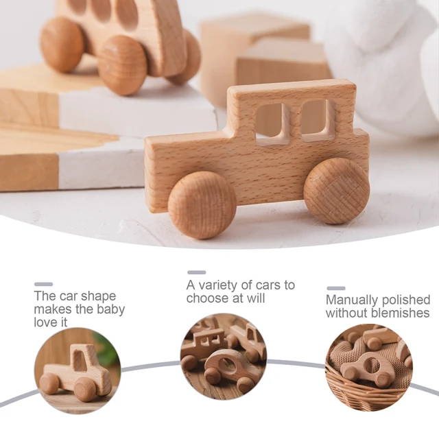 1 PCS Wooden Toys Organic Beech Wooden Car For Babies Montessori Toys Rattle Brain Game Toys Handmade Crafts Gift Child Block 2