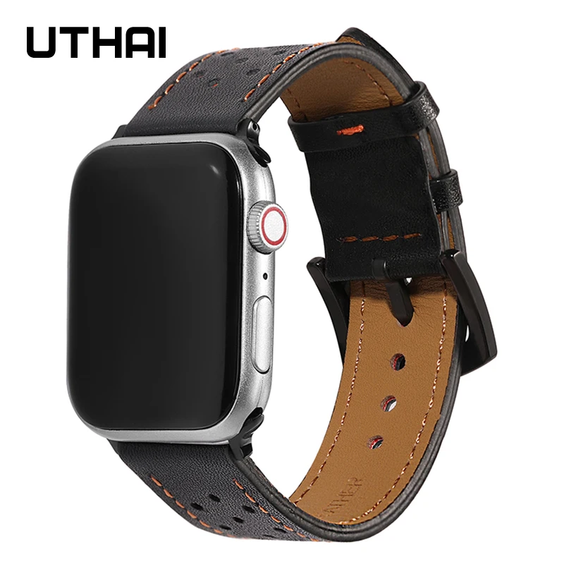 

UTHAI A44 Leather strap apple watch band 44mm 40 Watch Strap for apple watch series 7 6 se 5 4 watchband for iwatch series 3 2 1