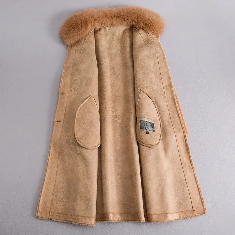 

Women's Fur Coat Winter Jacket Women Sheep Shearling 300% Wool Coat Female Fox Fur Collar Warm Jackets Manteau Femme MY