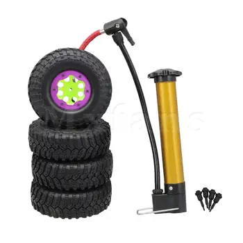 

Mxfans 4pcs RC1:10 Rock Crawler Car Inflatable Tires Green Rims Purple Clips