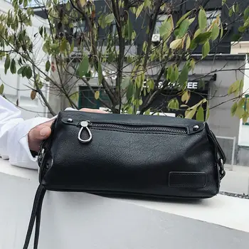 

Men Clutch Hand Bag PU Leather Front Back Zippers Pockets Boyfriend Hand Bag X7XC