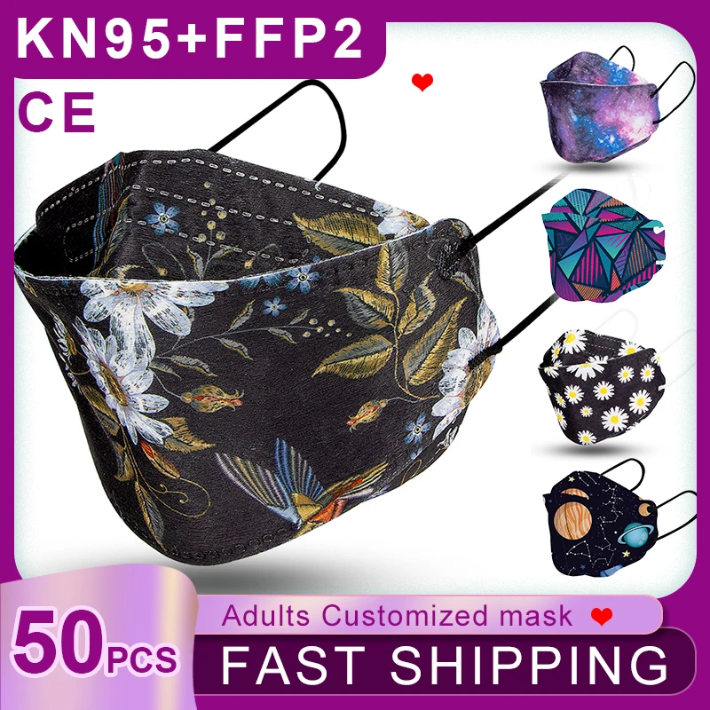 Compra 50PC de moda peces KN95 máscara 4 capas no tejida reutilizable protectora máscara para adultos a prueba de polvo de máscara de la boca KF94 FFP2 Mascarillas AjXNeO78B8Q
