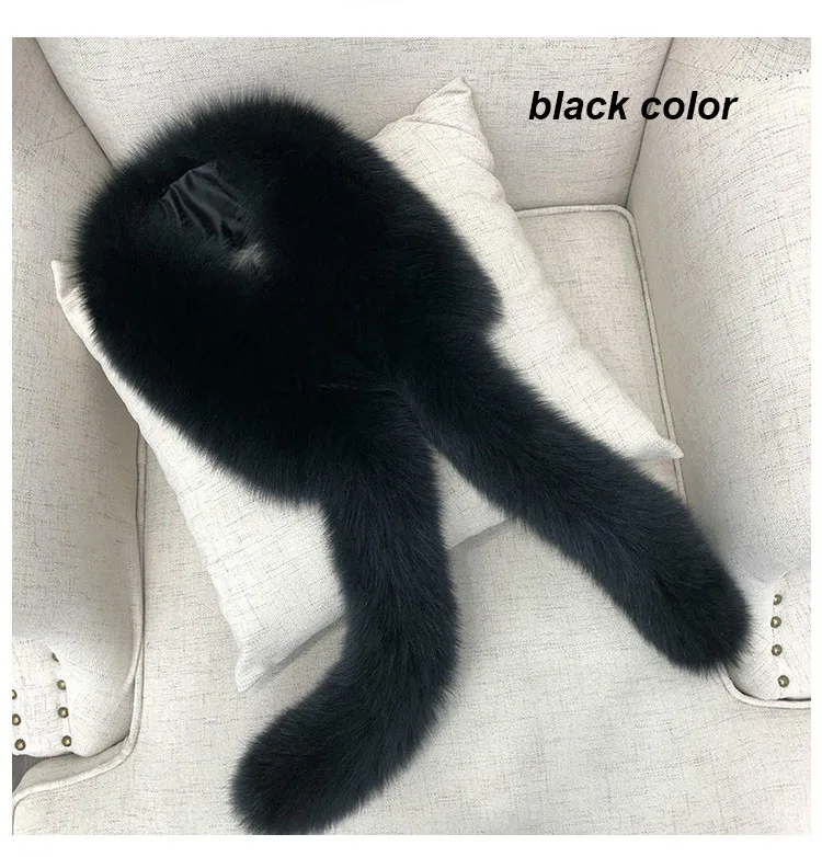 Черный Genuine Fox Fur Scarf With tails Natural Fox Fur Collar Fashion Women Winter Scarf Real Fox Fur Collar head scarf for women - Цвет: Черный