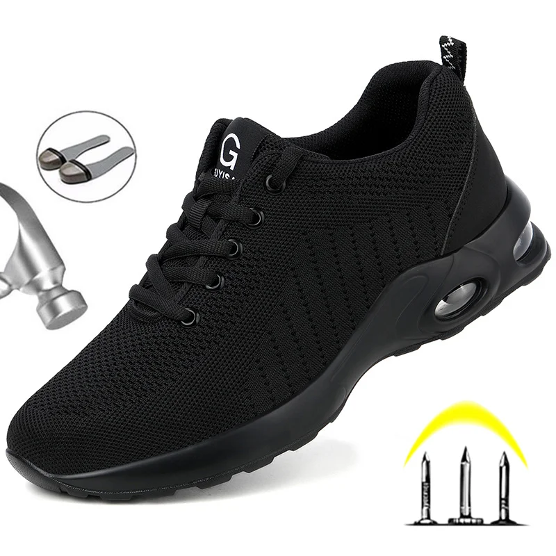 Zapatos de seguridad con punta de acero para hombre, zapatillas de trabajo indestructibles antiperforación, a la moda