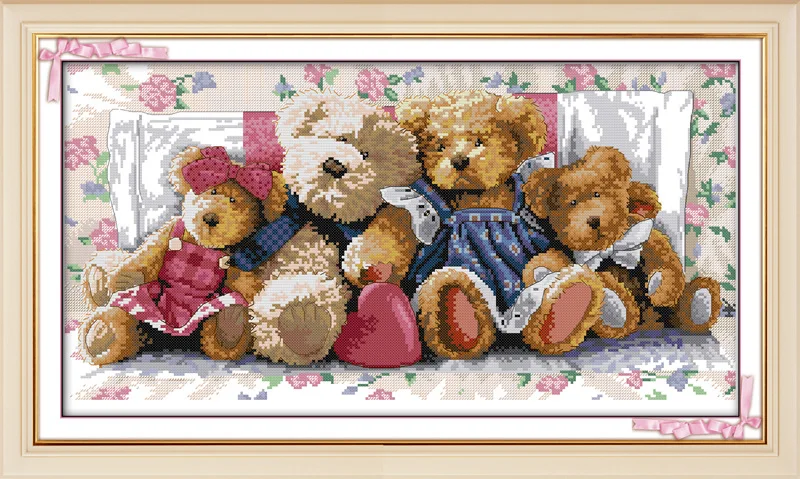 Счастливый медведь семья плюшевый медведь DMC Frabric сделай сам ручная работа вышивка китайский Набор для вышивания крестиком рукоделие