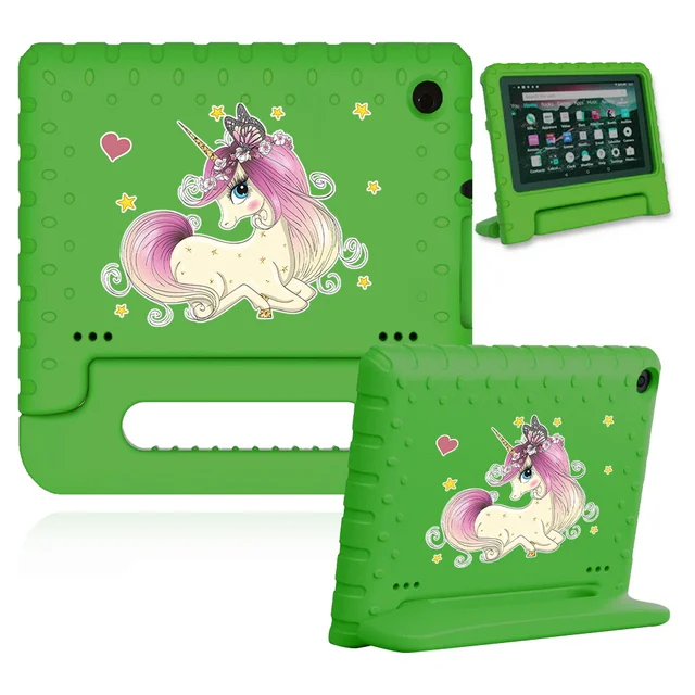 Cute Cartoon Kids Cover for Fire 7 (5th 7th 9th Gen)/HD 8 Tablet Handle Stand Funda Case for Fire HD 8 Plus (10th Gen 2020) 14.green case-pretty