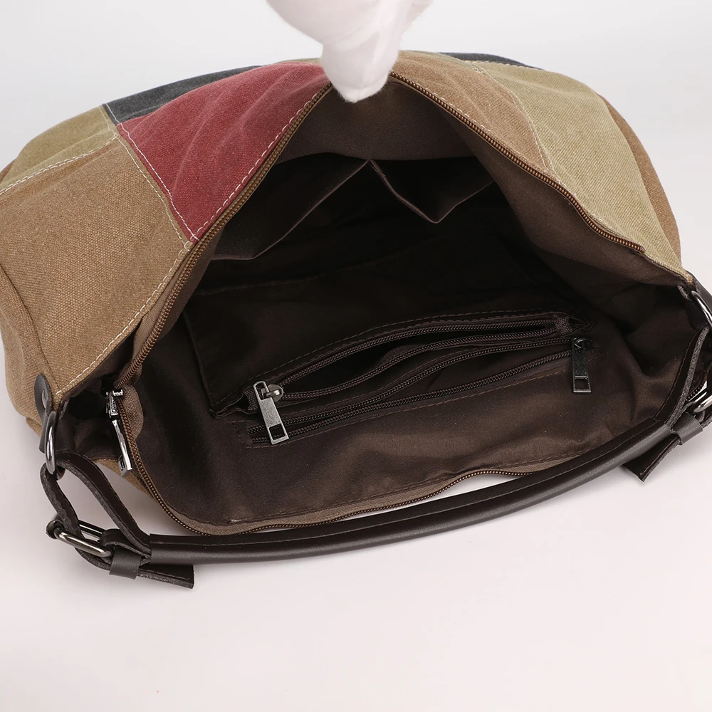 KVKY Patchwork Canvas Handbag Women Large Capacity Handle Bag Shopping Tote Bag  Girls Canvas Shoulder Bag Environmental Pouch