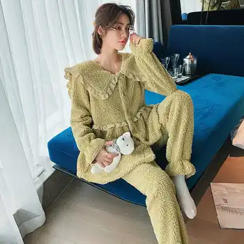 

2020 Winter Warm Flannel Pajamas Sets For Women Pyjamas Sets Thick Coral Velvet Sleepwear Pijamas Suit Female Homewear Mujer