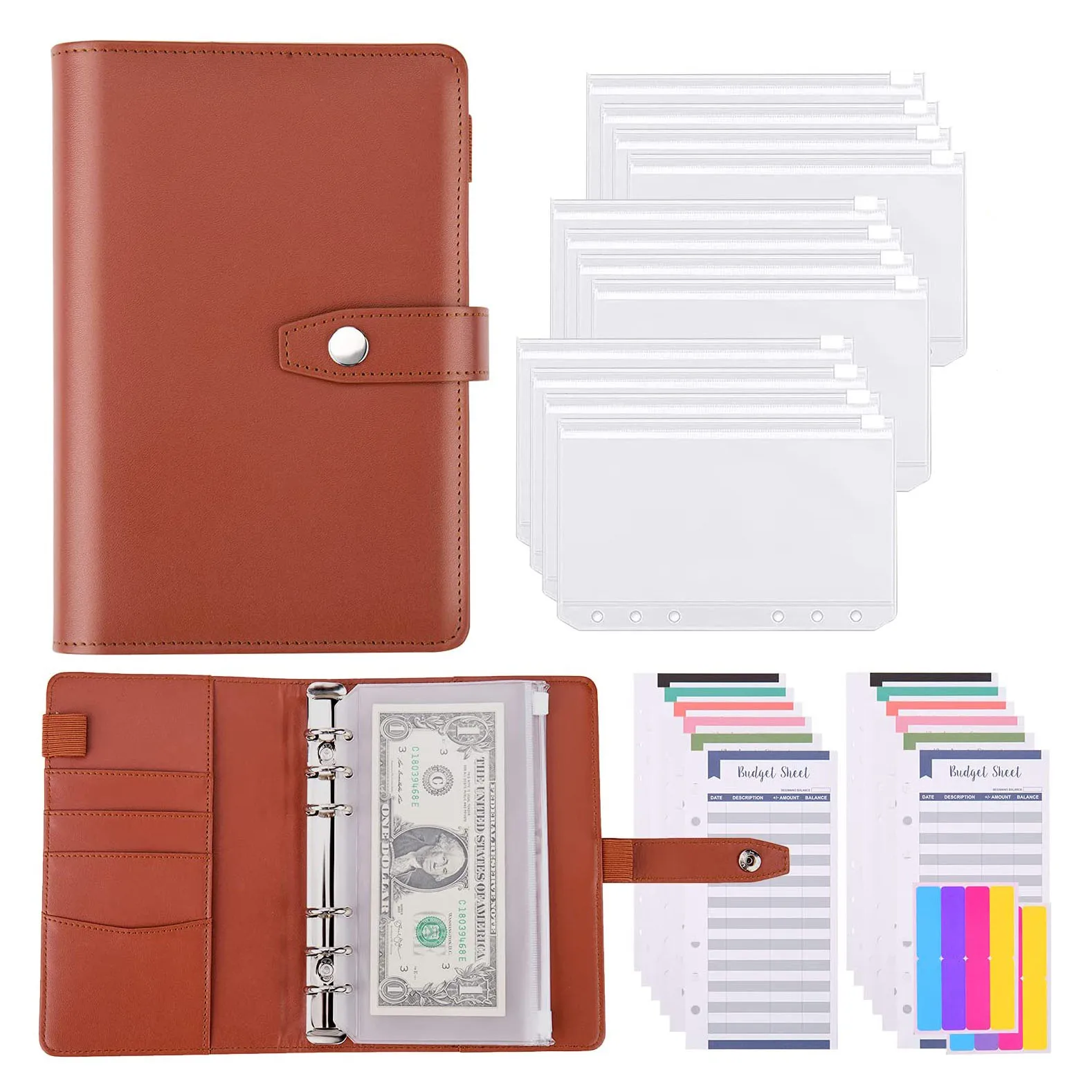 A6 PU Leather Budget Binder Cash Envelopes Organizer 12 Pcs Binder Pockets Budget Sheets Sticker Sheets for Money Saving pp folder notebook binder cover ring binder pockets photocard binder money budget binder craft storage binder