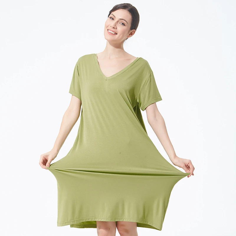 #Green Lencería lisa de algodón para dormir,pijama vestido de noche de talla grande XXL-7XL,ropa de casa,camisón de gran tamaño,camisón Sexy,bata 