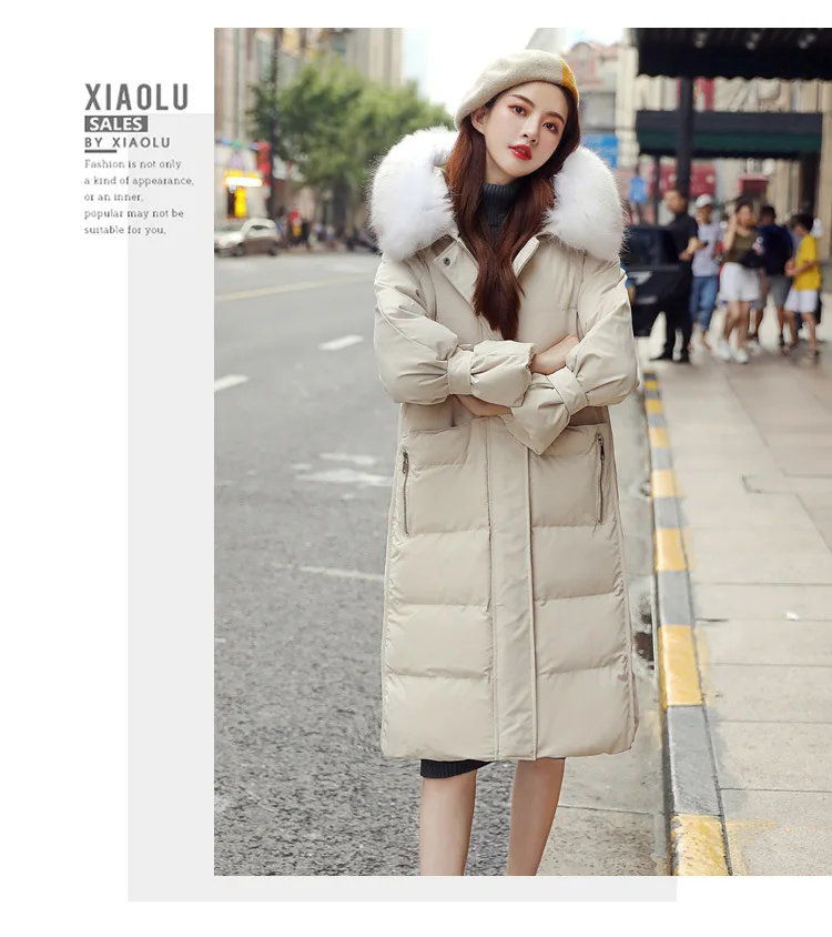 Fashion Mid-length down Feather Cotton-padded Clothes Women's Winter New Style Korean-style Casual Large Fur Collar Thick o