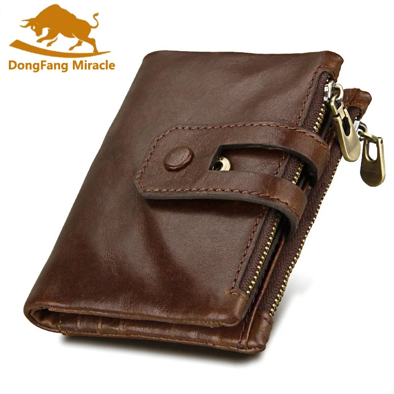 Genuine Crazy Horse Leather Mens Wallet Man Cowhide Cover Coin Purse Small Brand Male Credit &amp id Multifunctional Walets RFID | Багаж и