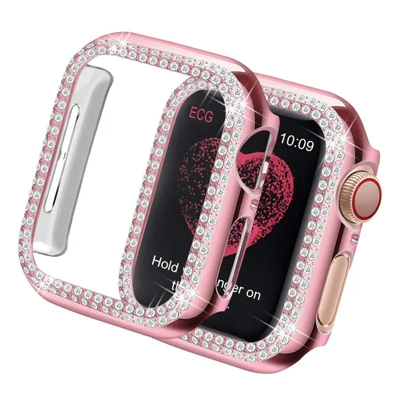 Чехол для Apple watch 5 4 44 мм 40 мм 42 мм 38 мм чехол для Apple watch бампер двойной Алмазный защитный чехол iWatch 3 2 1 аксессуары 40 - Цвет: rose pink