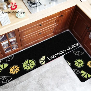 

Bubble Kiss Nordic Black Background Green Lemon Pattern Kitchen Mat Waterproof Door Mat Entrance Waterproof Kitchen Mats