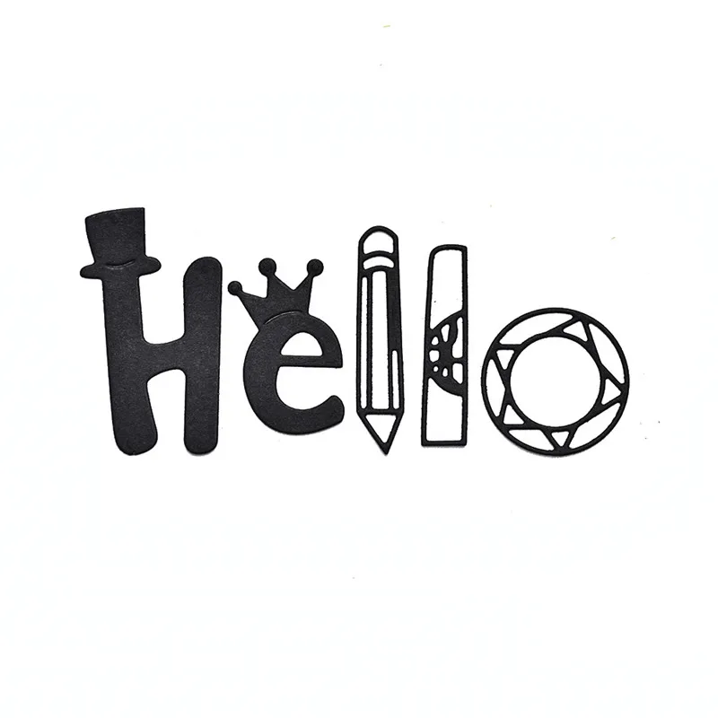 

Naifumodo Words Hello Metal Cutting Dies with Cute Hat Pencil for DIY Scrapbooking Embossing Paper Cards Making Crafts New 2019