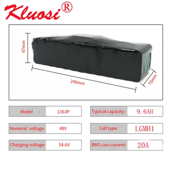 

KLUOSI 48V9.6Ah LG18650MH1 48V Lithium Battery Pack with 20A BMS for 750W 500W 450W 350W Ebike Electric Car Bicycle Motor Scoote