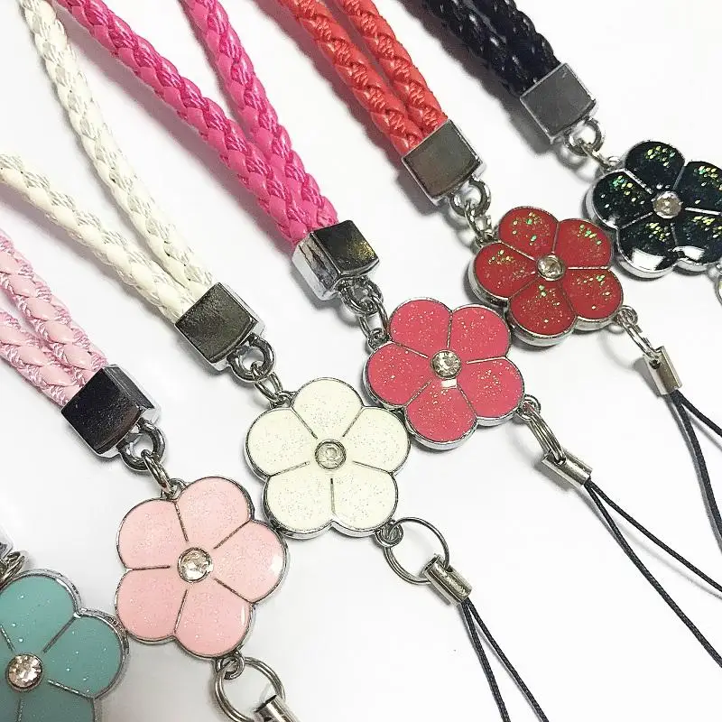 Wholesale PU Leather Mobile Phone Strap Smart Phone Key Holder Ring Flower Lanyard Phone Accessory Cord Hand Rope Keychain