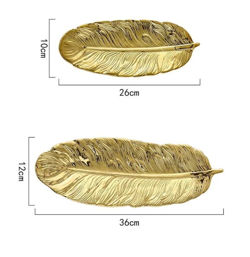 Нордический золотой поднос для хранения в форме пера керамическая Ювелирная тарелка десертные лотки тарелка столовая посуда домашний декоративный поднос
