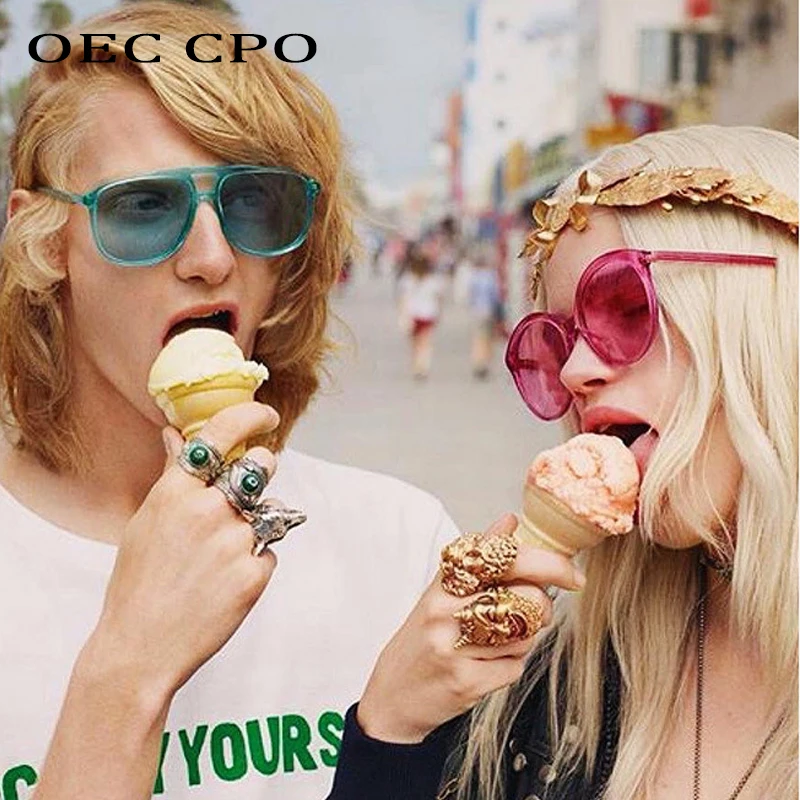 

OEC CPO Retro Oversize Men Square Sunglasses Women Brand Designer Fashion Candy Colors Women Sunglasses Female UV400 O279