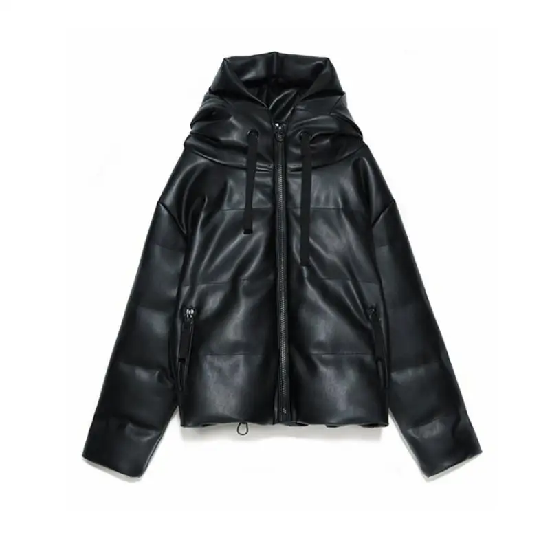 black jacket Зимнее женское пальто, винтажная кожаная куртка, уличная одежда, дутые куртки, элегантная искусственная кожа, ветровка, черный Тренч, пальто, осень - Цвет: black jacket