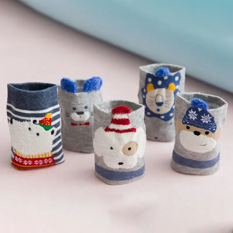 5 пар рождественских носков harajuku calcetines, милые носки с рисунками животных из мультфильмов, Комплект носков на осень и зиму, новые серые женские хлопковые носки