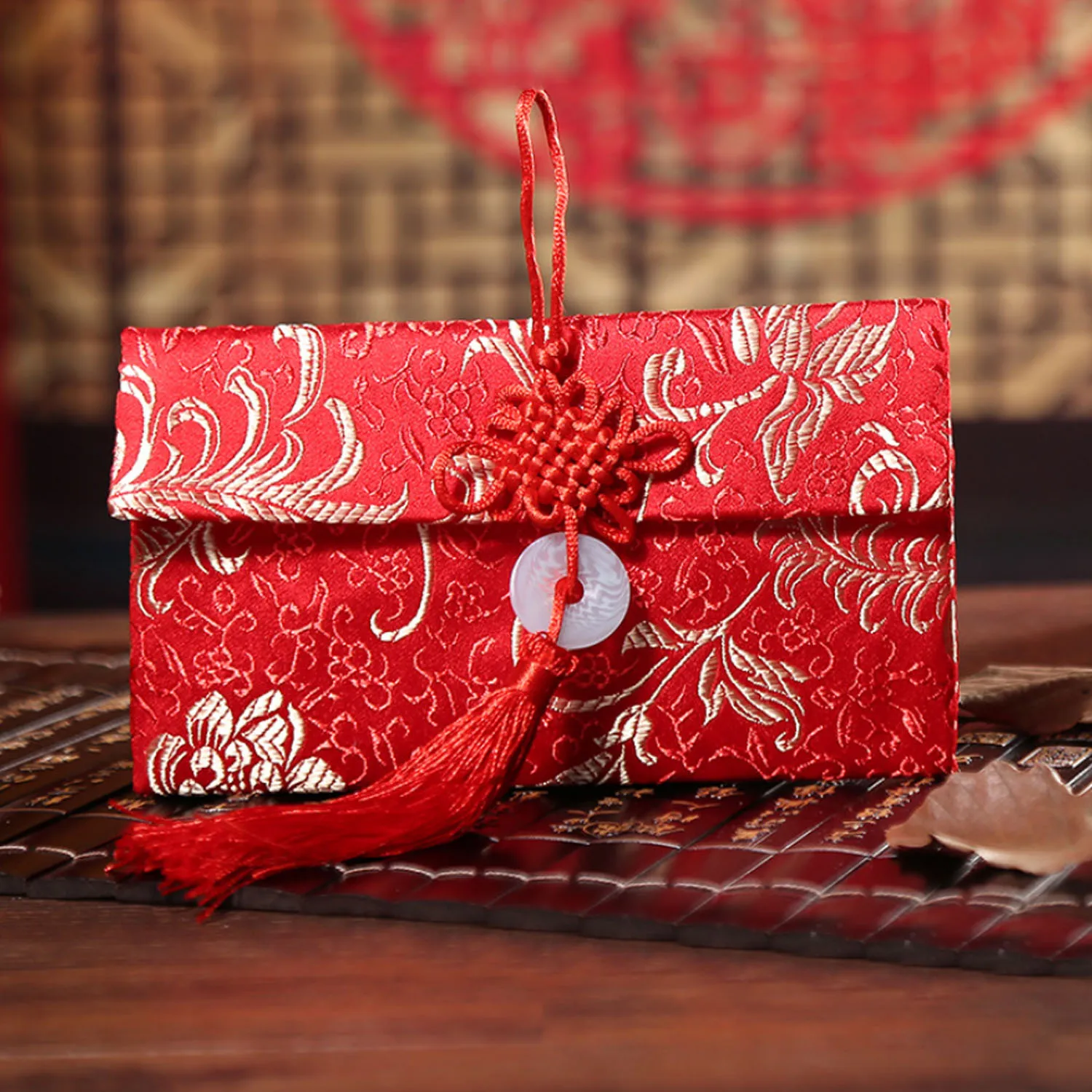Besegad 1 пара парча красный конверты Hong Bao Монета на удачу пакеты с китайским узлом нефритовое кольцо для свинья год свадьба день рождения