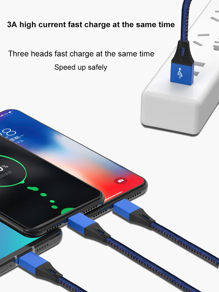 3 в 1, 3 А, USB кабель для зарядки iPhone, 1,2 м, Micro usb type C, для samsung, Xiaomi, все в одном, 2 в 1, кабель для зарядки
