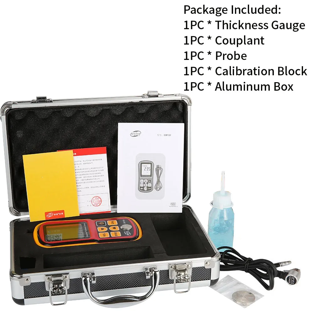 

GM100 Meter Intelligent Thickness Gauge Ultrasonic Digital Backlight Portable Metal Instruments Tester LCD Display Sound Speed
