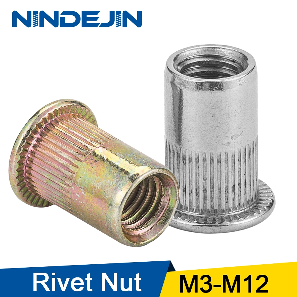 NINDEJIN-tuerca de remache de cabeza plana, m3 m4 m5 m6 m8 m10 m12 de acero inoxidable rivnut, sombrero con remaches chapados en zinc, 2-30 Uds.