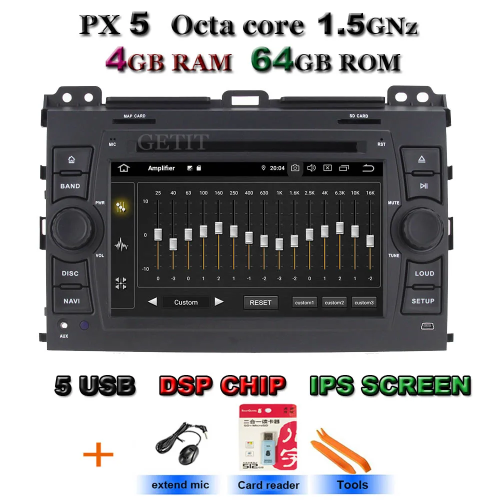 Ips Android 9,0 4G 64G Автомобильный dvd-плеер для Toyota Land Cruiser Prado 120 gps радио - Цвет: PX5 Standard