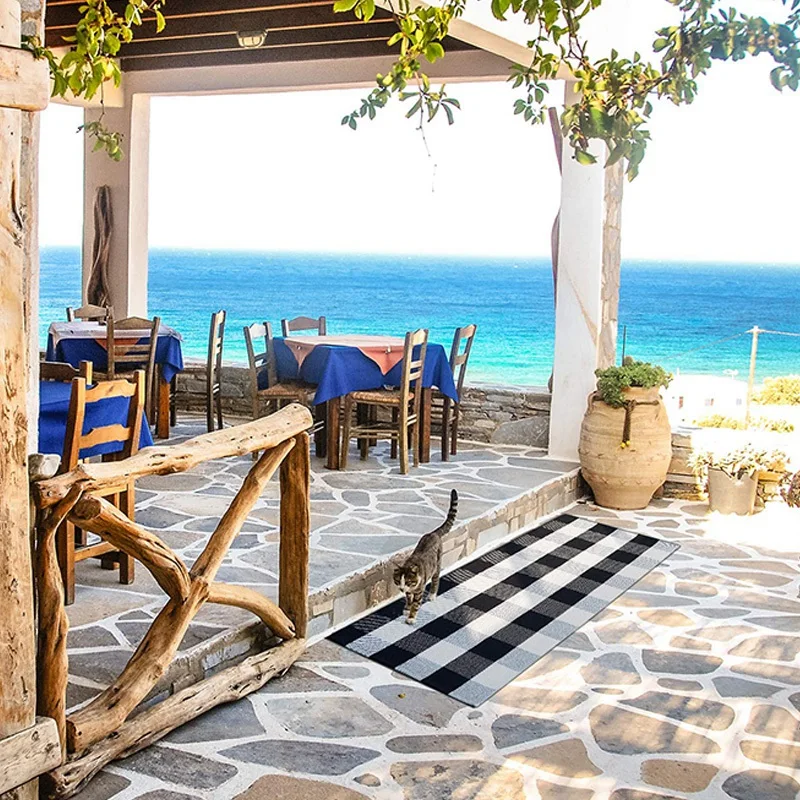 Черный и белый напольный ковер-плед-большой размер 2X4,3(23,6 дюйма x 51,2 дюйма)-для крыльца передние двойные двери коврики
