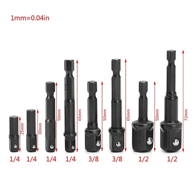 

8 Pcs Socket Bit Adapter Drill Nut Driver 1/4" 3/8" 1/2" Power Extension Bar Set