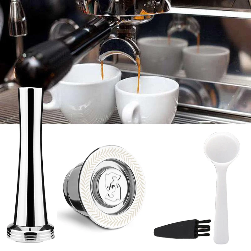 

Durable Stainless Steel Reusable Refillable Coffee Capsule Pod Tamper Set For Nespresso Eco-friendly