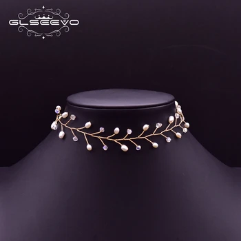

GLSEEVO Natural White Pearl Choker Necklace For Wedding Women Girl Tree Branch Cute Jewelry Original Design Crystal Colar GN0197