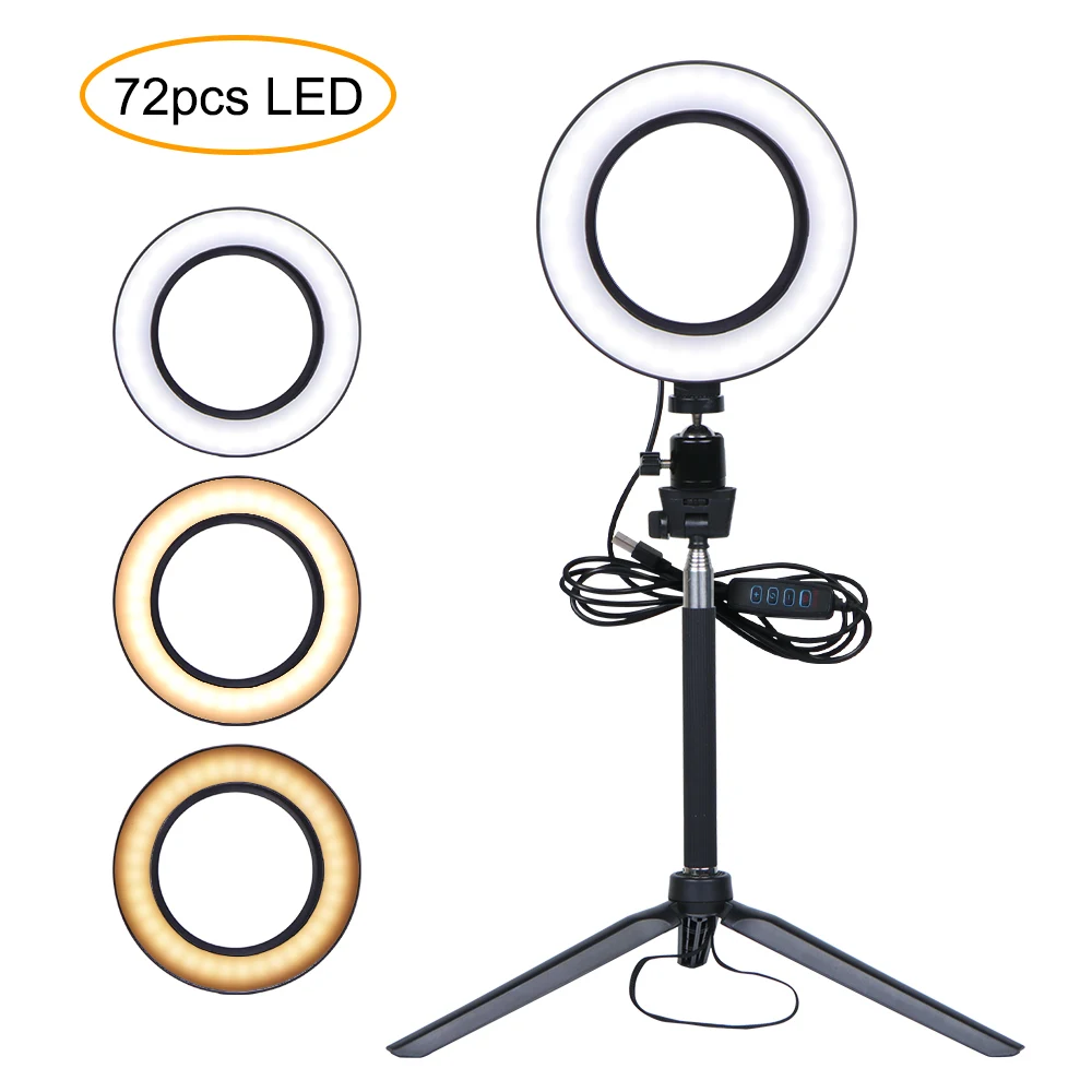 

16CM/6.29 Inch LED Selfie Ring Light Studio Photography Photo Ring Fill Light with Tripod for Smartphone Makeup