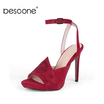 

BESCONE Women’s Shoes Fashion Elegant Handmade Sandals Ladies Thin Heel Peep Toe Ankle Strap New Sexy Party Sandals Women BY253