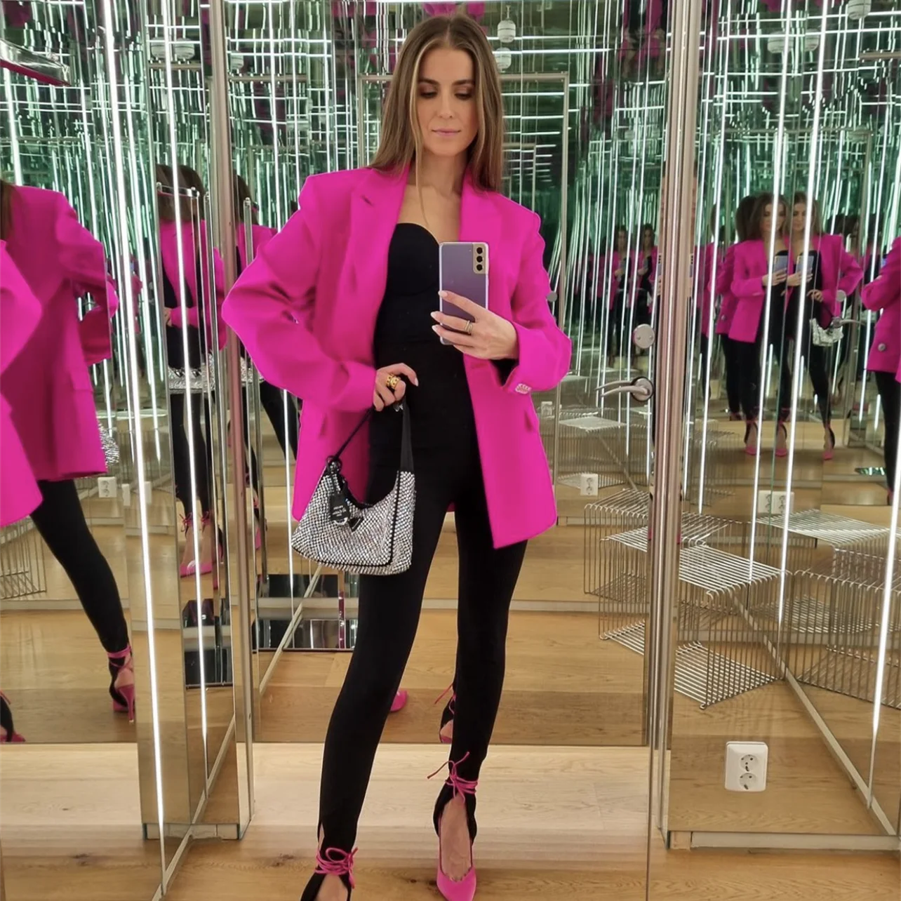 

New Rose Red Womens Suits Blazer For Work Casual Professional/Fashion Ladies Clothes Loose Top Coat Jacket/Large Size Custom