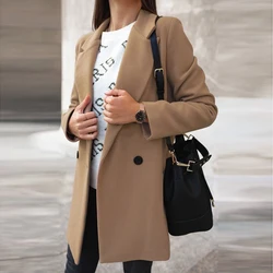 Wywmy outono casaco de lã jaqueta feminina cor sólida manga longa duplo breasted botão terno gola casaco de lã inverno jaquetas femininas