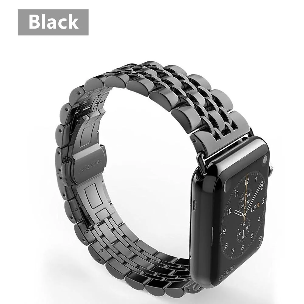 black Ремешок для apple watch band 44 мм 40 мм apple watch 4 5 iwatch band 42 мм/38 мм correa из нержавеющей стали pulseira Butterfly ремешок для часов - Цвет ремешка: black