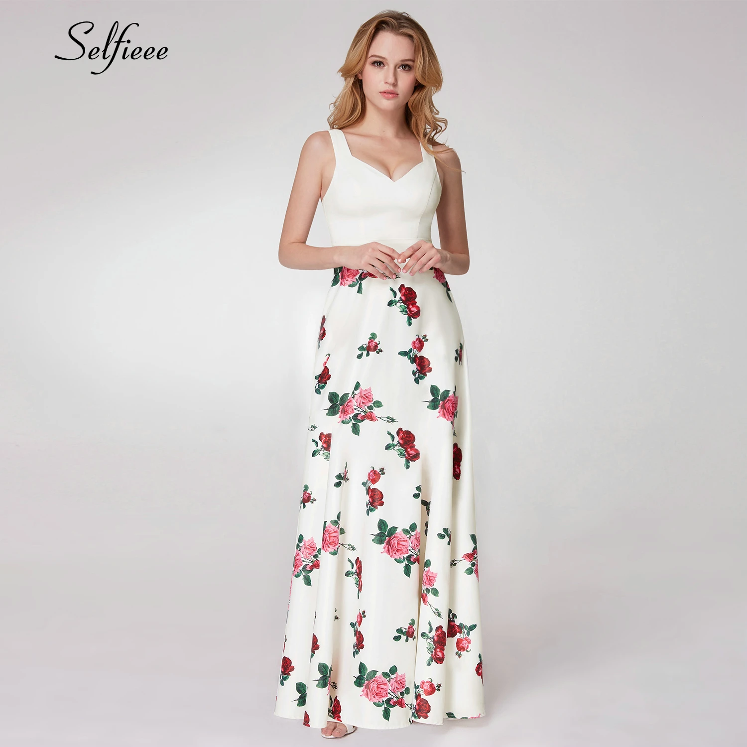 

Simple White Floral Printed Maxi Dress Women A-Line V-Neck Sleeveless Elegant Ladies Dress Beach Style Streetwear Ropa Mujer