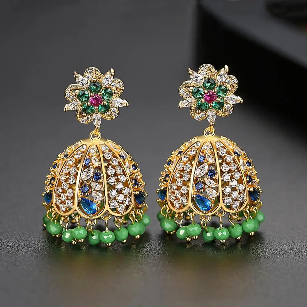 LUOTEEMI индийский Jhumka кристалл бусины Свадебные Висячие серьги для женщин Свадебные вечерние кисточки Pendientes Femme рождественские подарки