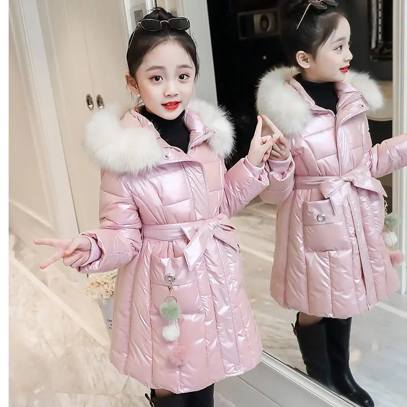 OLEKID 2021 Autumn Winter Jacket For Girls Waterproof Hooded Shiny Thick Outerwear Coat 5-14 Years Kids Teenage Girl Parka | Детская