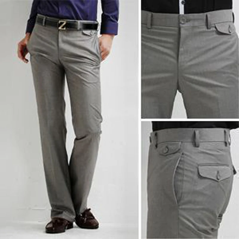

Summer Men's Suit Pants Korean Fashion Silky Slim Fit Long Trouser Pure Color Classic Straight Business Formal Pant Men Wedding