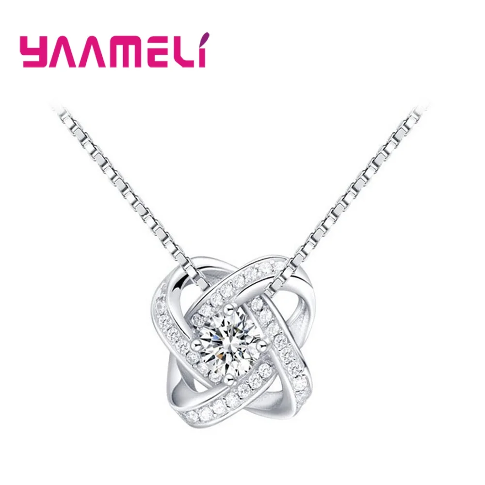 

New Fashion 925 Sterling Silver Necklace Super Flash CZ Eternal Heart Pendant Necklaces For Valentine's Day Elegant Jewelry